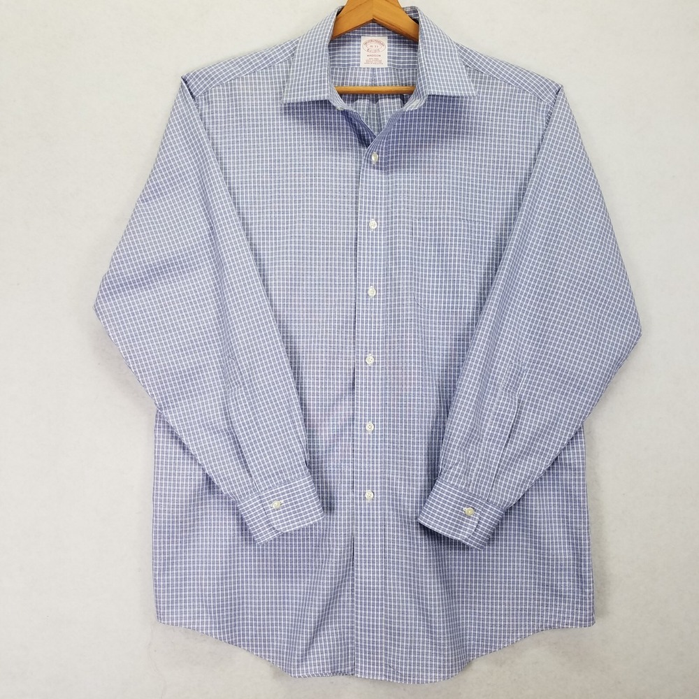 Vtg Brooks Brothers Madison Shirt Men Size 16-33 Blue Check Plaid Supima Cotton